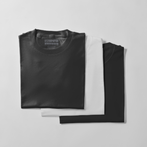 Kit de 3 camisetas de poliviscose - 1 Peça branca e 2 Peças pretas