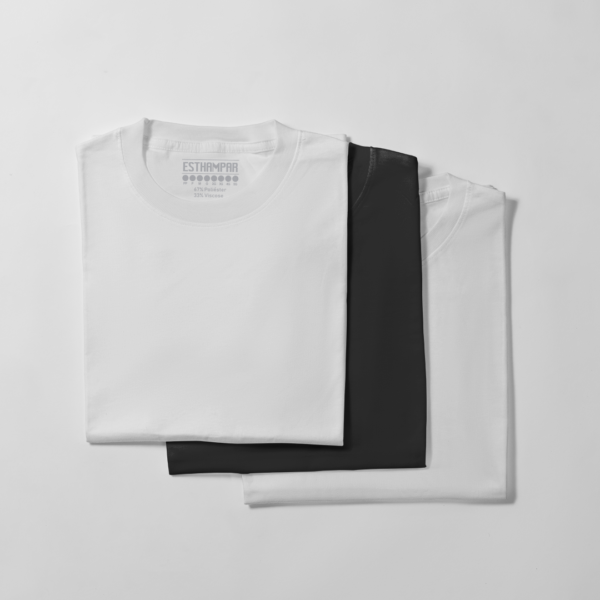 Kit de 3 camisetas de poliviscose - 2 Peças brancas e 1 Peça preta