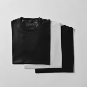Kit de 3 camisetas de algodão - 1 Peça branca e 2 Peças pretas